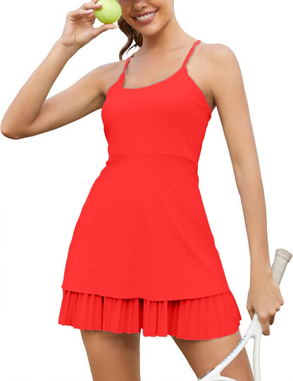 Women's  Cross Back Ruffled Hem Tennis Dress with Built-in Shorts