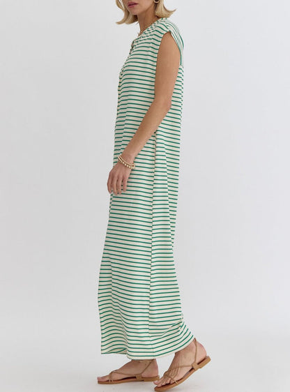 Women's Casual Striped Button-Up Jumpsuit