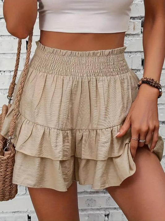 Women's Casual Comfy Elastic High Waist Ruffle Shorts