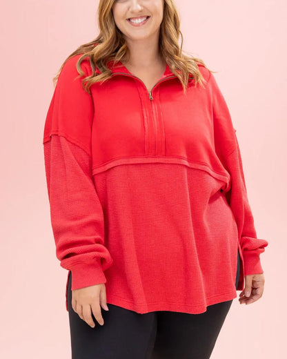 Women's Quarter Zip Pullover Slit Long Sleeve Top(BUY 2 FREE SHIPPING)