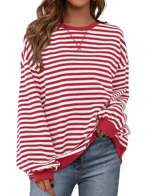 Women's Oversized Striped Color Block Sweatshirt