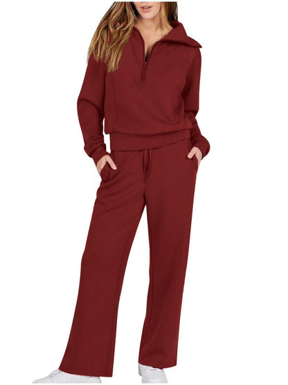 Women's 2 Piece Lounge Matching Set Wide Leg Sweatpant Half Zip Sweatshirt(BUY 2 FREE SHIPPING)