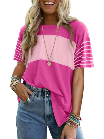Womens Oversized Color Block Striped Shirts Top