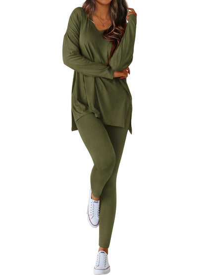 Women V-neck Oversized Shirts Leggings Casual Lounge Matching Set