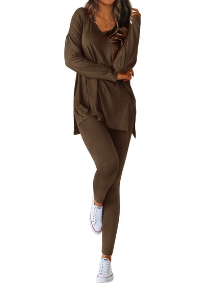 Women V-neck Oversized Shirts Leggings Casual Lounge Matching Set