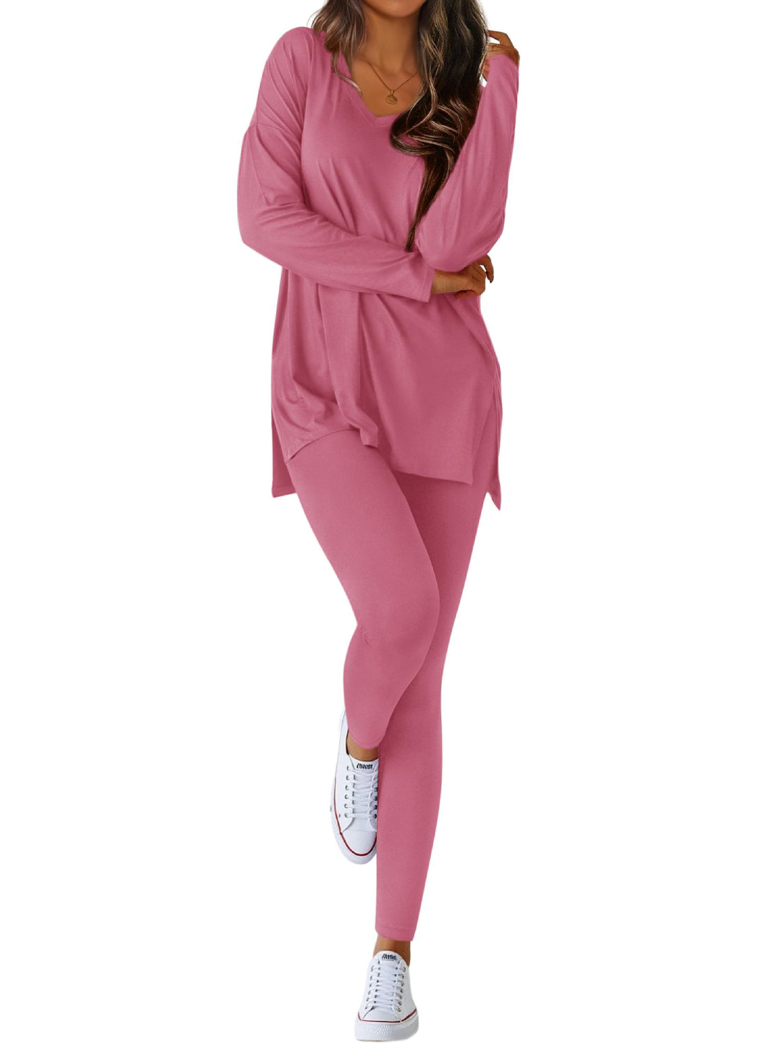 Women V-neck Oversized Shirts Leggings Casual Lounge Matching Set
