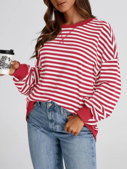 Women's Oversized Striped Color Block Sweatshirt