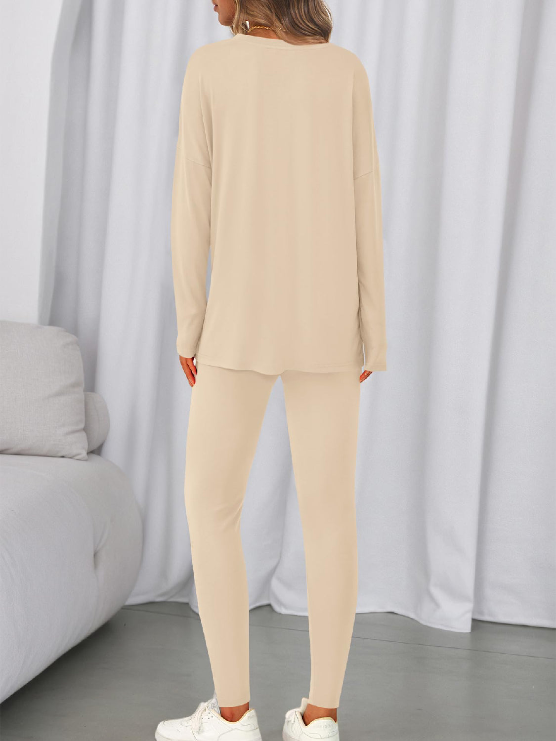 Women V-neck Oversized Shirts Leggings Casual Lounge Matching Set