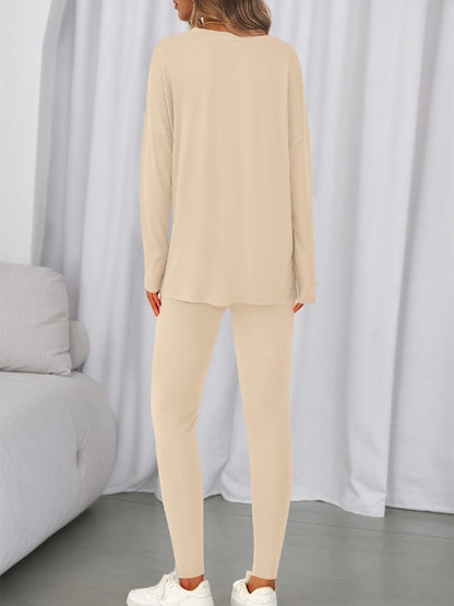 Women V-neck Oversized Shirts Leggings Casual Lounge Matching Set