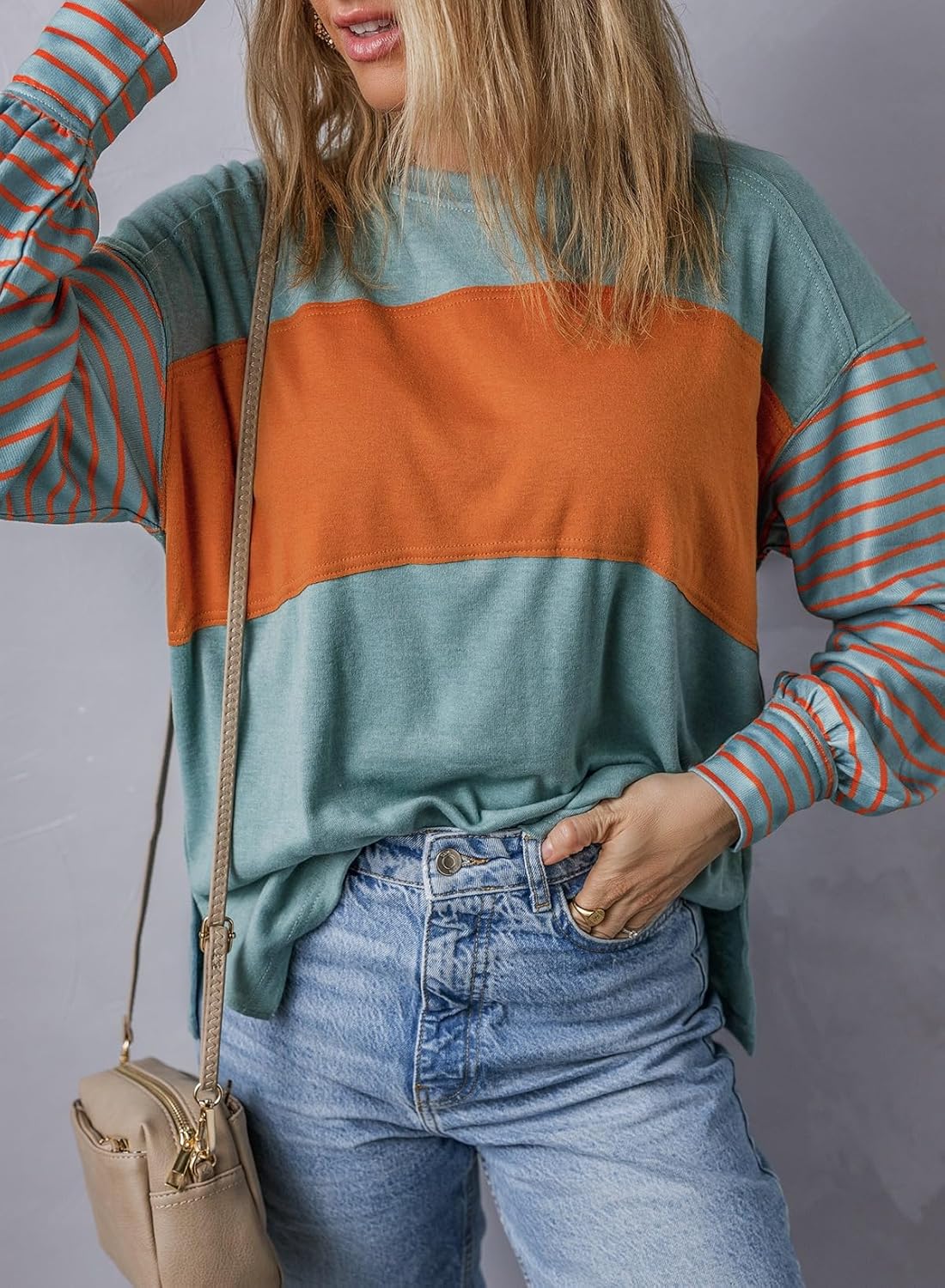 Women's Cute Color Block Long Sleeve Casual Top