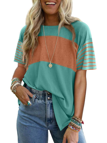 Womens Oversized Color Block Striped Shirts Top