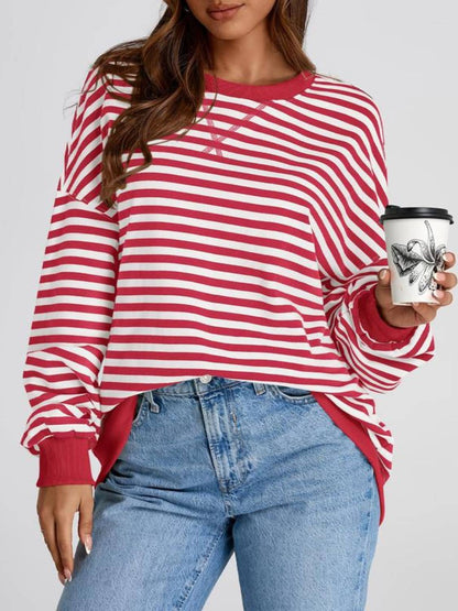 Women's Oversized Striped Color Block Sweatshirt