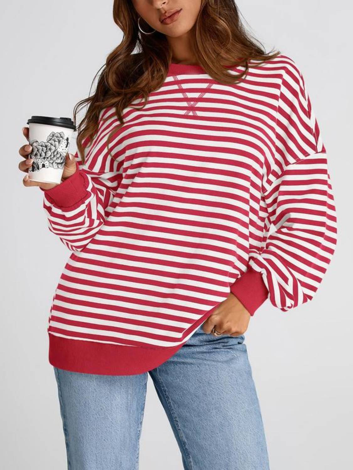 Women's Oversized Striped Color Block Sweatshirt