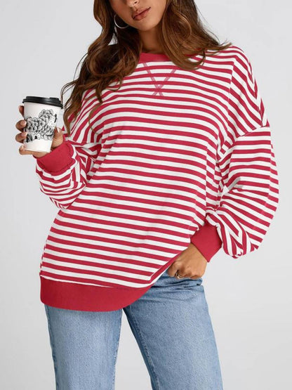 Women's Oversized Striped Color Block Sweatshirt