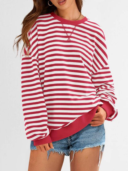 Women's Oversized Striped Color Block Sweatshirt