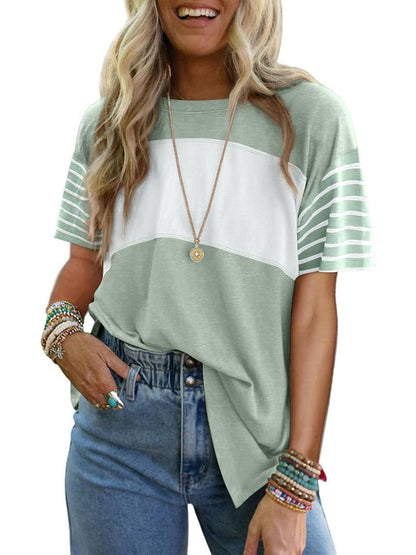 Womens Oversized Color Block Striped Shirts Top