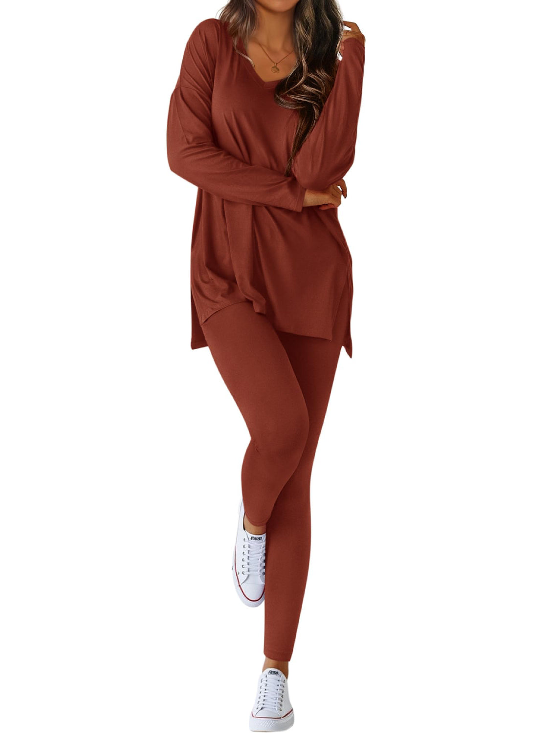 Women V-neck Oversized Shirts Leggings Casual Lounge Matching Set