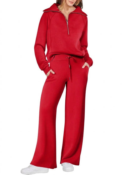 Women's 2 Piece Lounge Matching Set Wide Leg Sweatpant Half Zip Sweatshirt