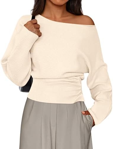Women Off‑Shoulder Batwing Long Sleeve Knit Top