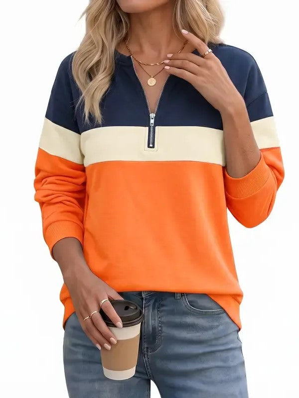 Women's Color Block Quarter Zip Sweatshirt