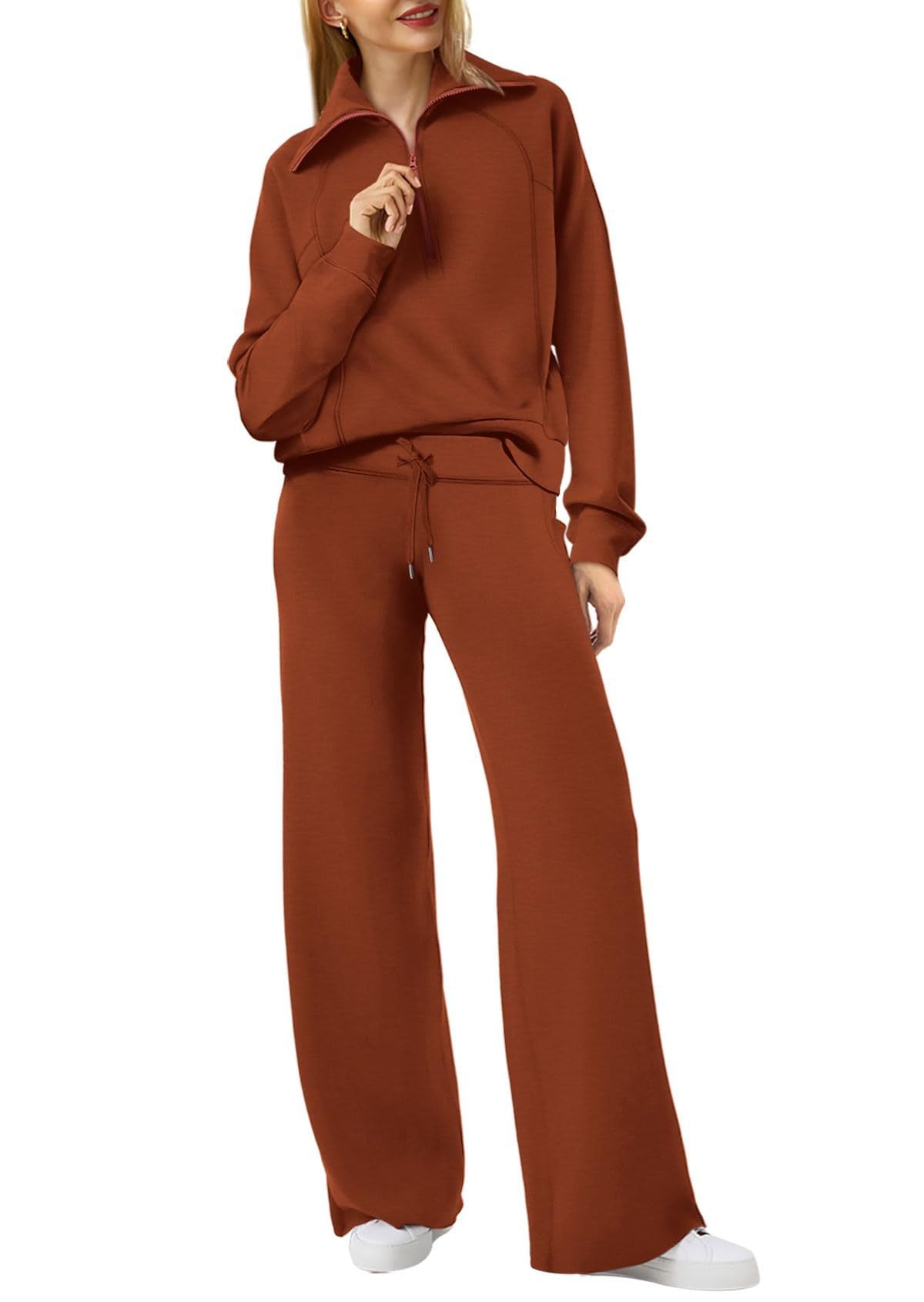 Women's 2 Piece Lounge Matching Set Wide Leg Sweatpant Half Zip Sweatshirt(BUY 2 FREE SHIPPING)