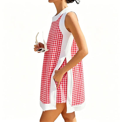 Gingham Plaid Color Block Sleeveless Tunic Top Shorts 2 Piece Set
