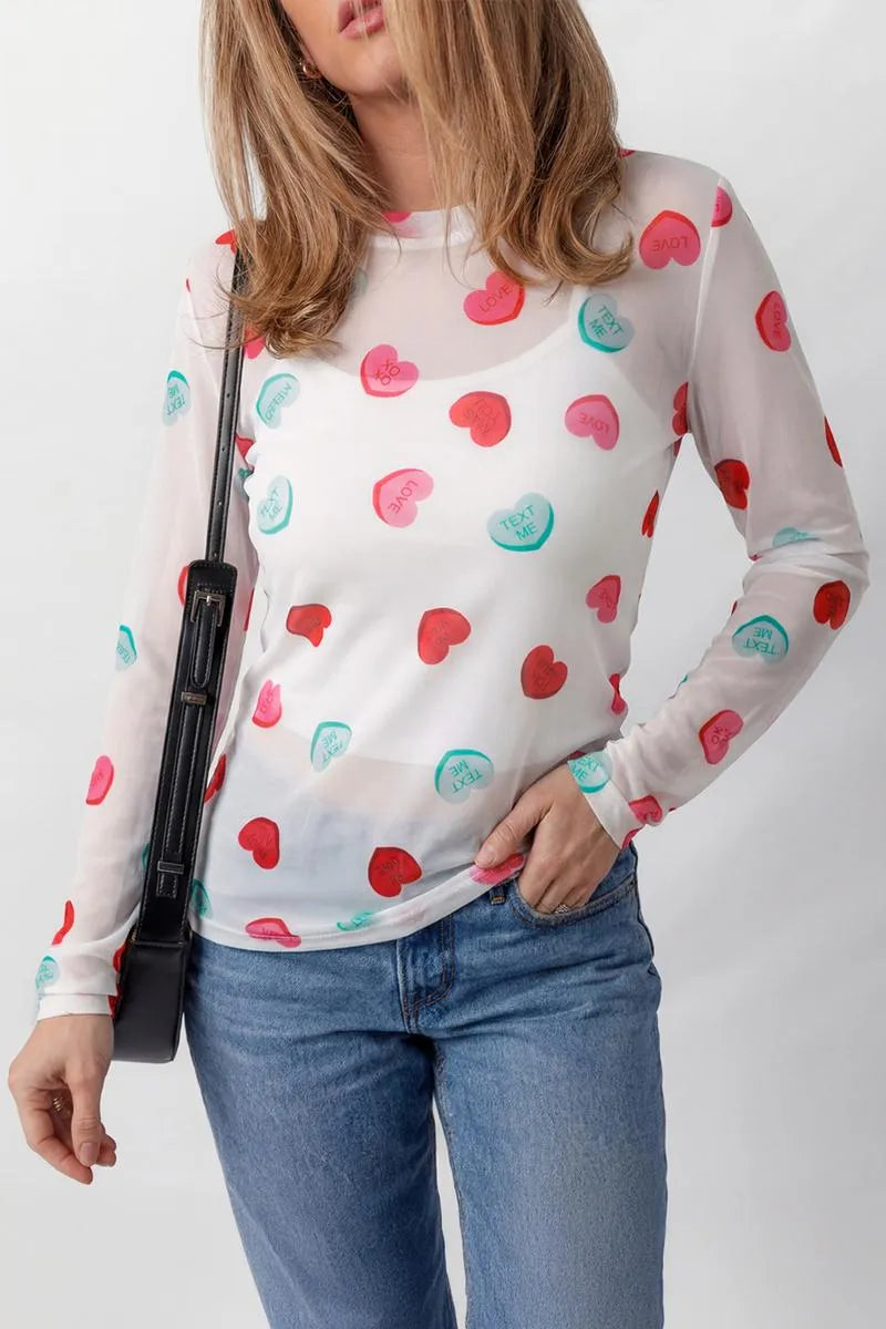 Women's Slim Fit Vibrant Floral Mesh Top