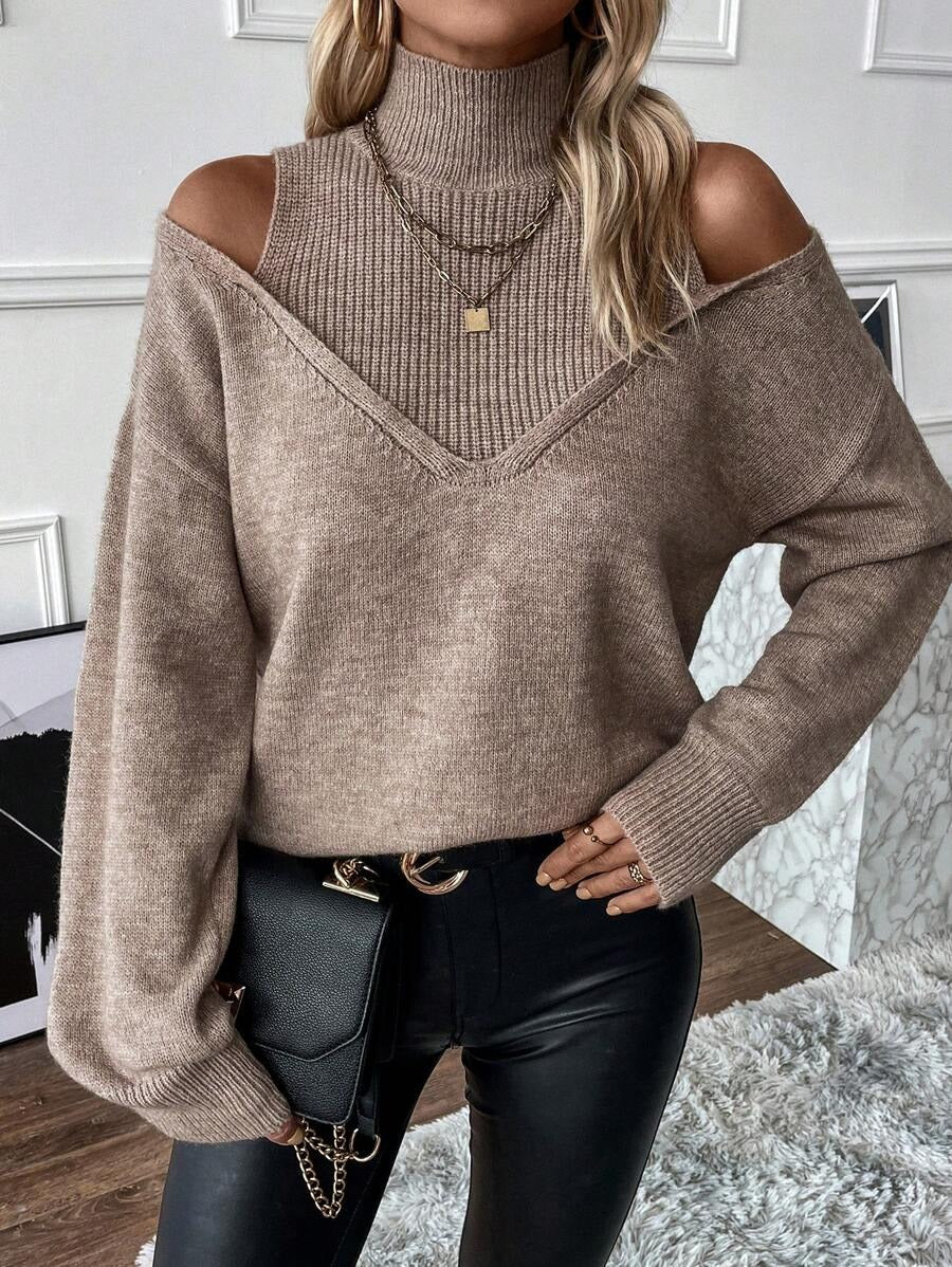 Women's Turtleneck Cold Shoulder 2 In 1 Sweater(buy 2 free shipping!!!)