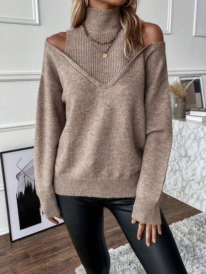 Women's Turtleneck Cold Shoulder 2 In 1 Sweater(buy 2 free shipping!!!)