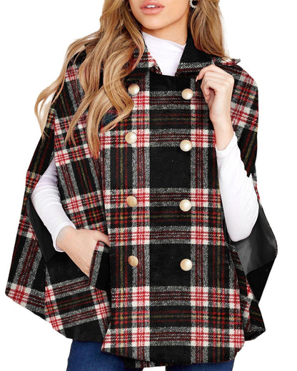 Women's Plaid Double Breasted Winter Cape Turn Down Poncho Coats(Buy 2 Free Shipping)