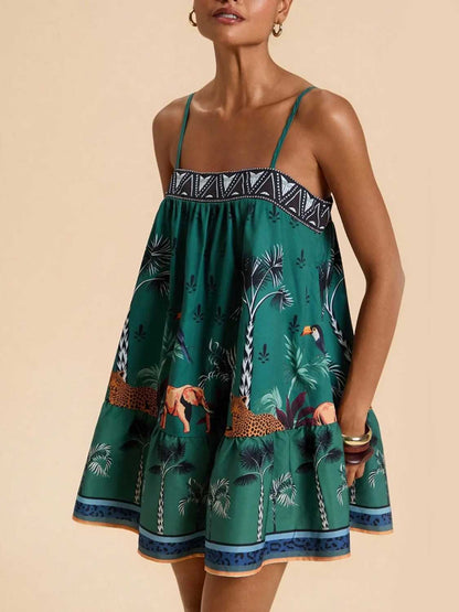 Women's Chic Floral Print Spaghetti Straps Bohemian Style Sundress