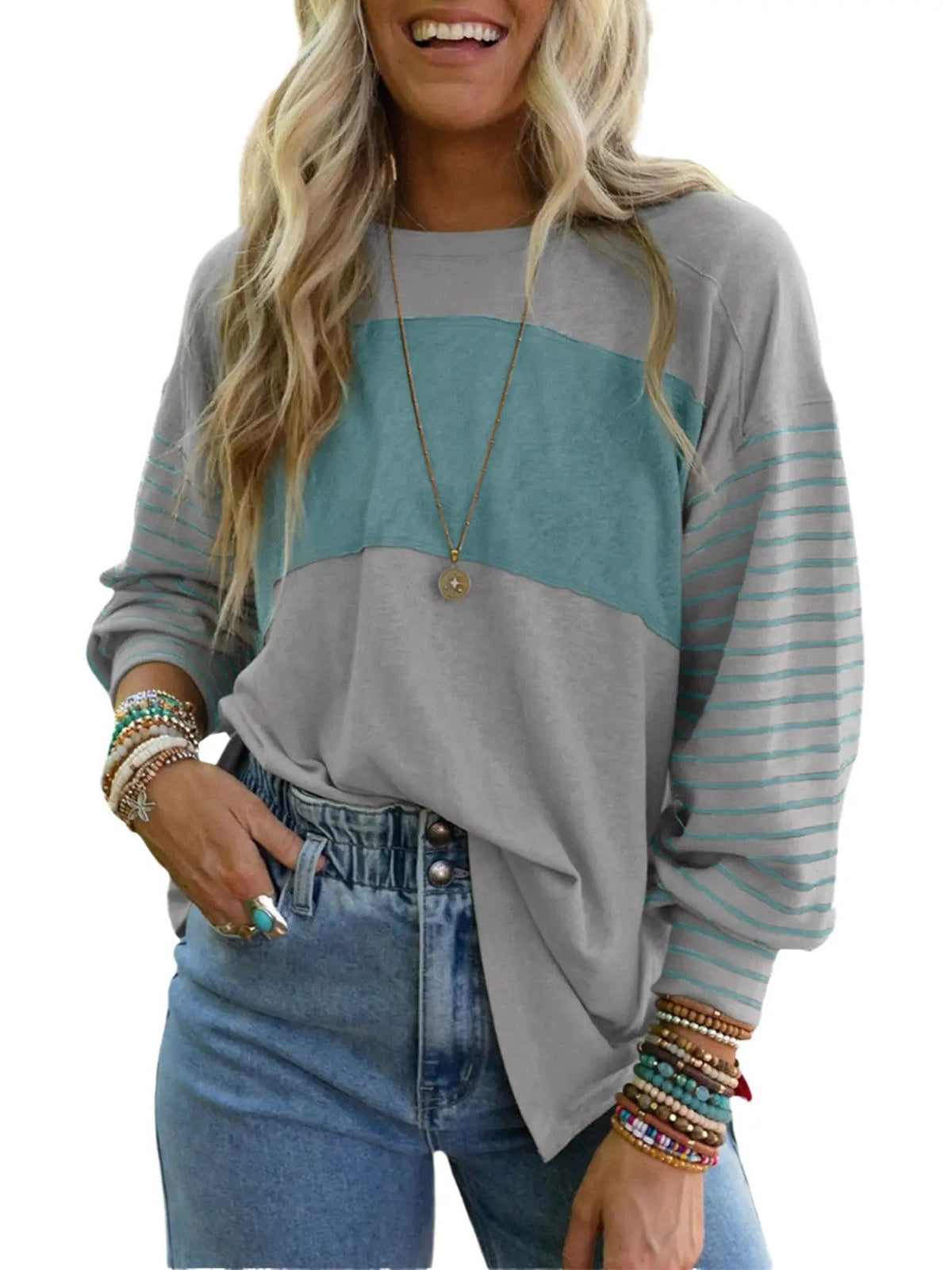 Women's Cute Color Block Long Sleeve Casual Top