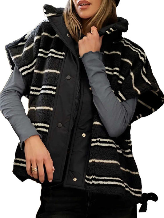 Women's Stand Collar Striped Sherpa Fleece Vest