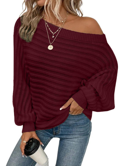Women's Bat Sleeve Off-shoulder Sweater Casual Knit Top