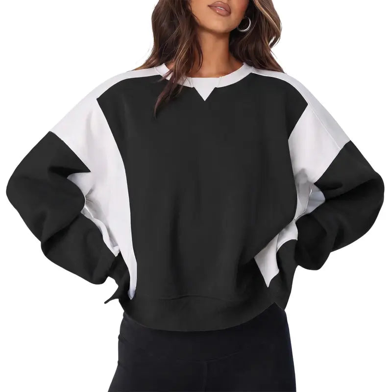 Women Contrast Patchwork Oversized Sweatshirt