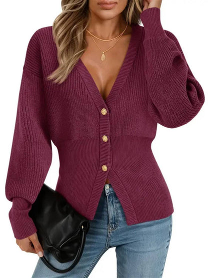 Womens Cardigan Chunky Button Down V Neck Sweater