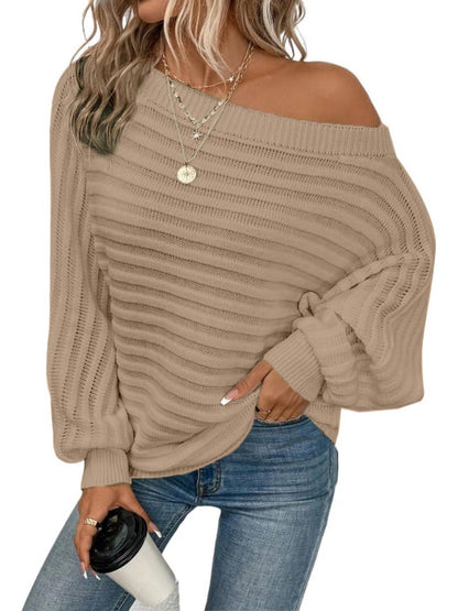 Women's Bat Sleeve Off-shoulder Sweater Casual Knit Top