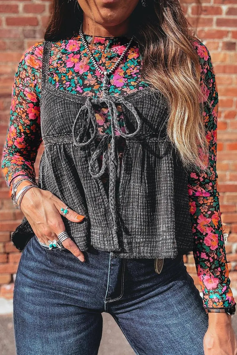 Women's Slim Fit Vibrant Floral Mesh Top
