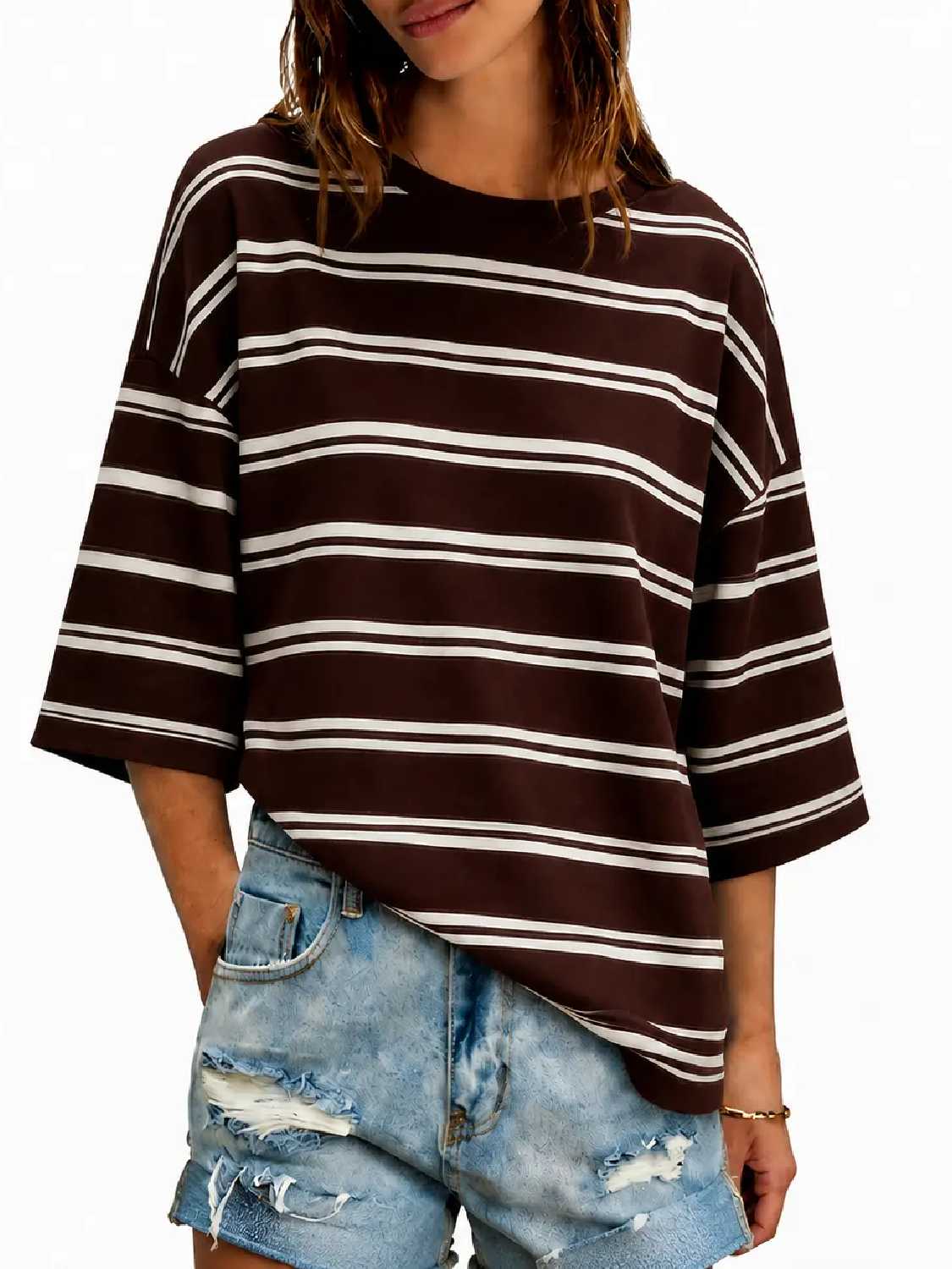 Womens 2026 New Oversized Half Sleeve Crew Neck Tunic Tops