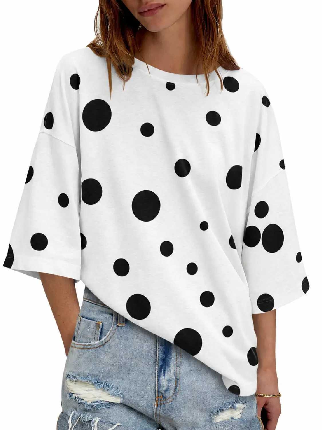 Womens 2026 New Oversized Half Sleeve Crew Neck Tunic Tops