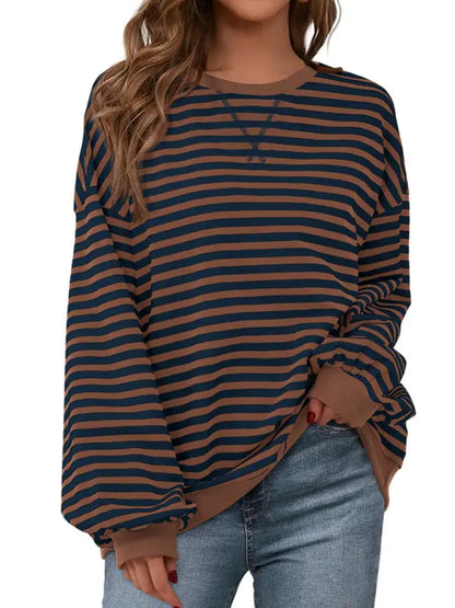 Womens Striped Oversized Sweatshirt Color Block Long Sleeve Top