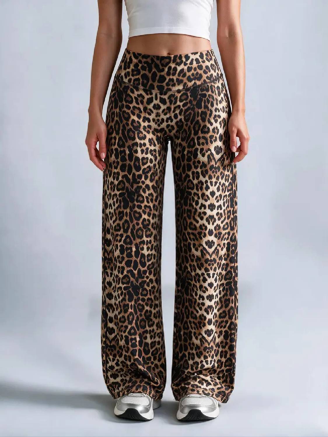 Women’s Light Simple Leopard-Print Wide-Leg Pants