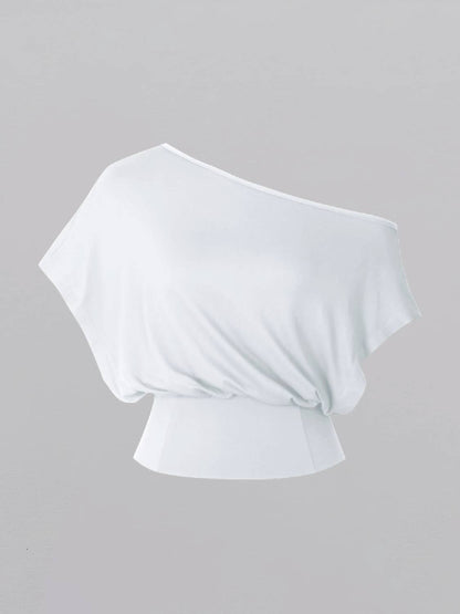 Women Off Shoulder Crop Slim Fit Short Sleeve Shirt Top