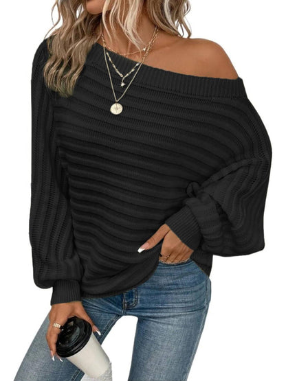 Women's Bat Sleeve Off-shoulder Sweater Casual Knit Top