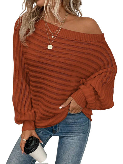 Women's Bat Sleeve Off-shoulder Sweater Casual Knit Top