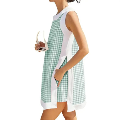 Gingham Plaid Color Block Sleeveless Tunic Top Shorts 2 Piece Set