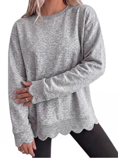 Women Oversized Long Sleeve Sweatshirt With Scallop Cuff And Hem