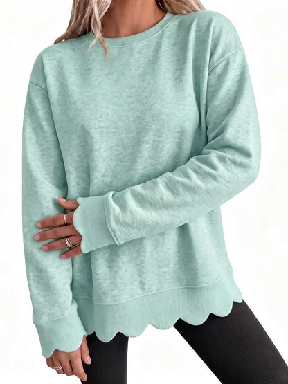 Women Oversized Long Sleeve Sweatshirt With Scallop Cuff And Hem