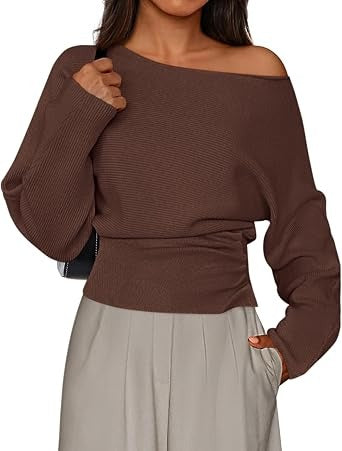 Women Off‑Shoulder Batwing Long Sleeve Knit Top