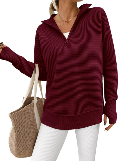Womens Long Sleeve Quarter Zip Pullover Sweater